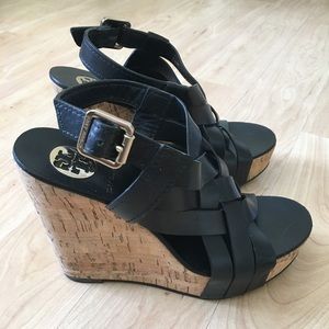 Tory Butch black leather wedge sandal